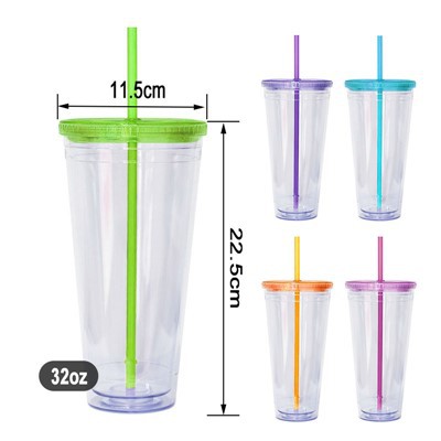 Πλαστικό κύπελλο διπλού τοίχου με άχυρο 32oz